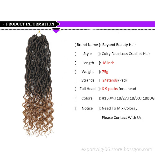Crochet Goddess Locs Hair Extensions Faux Locs Curly Crochet Braids Beauty Colors Synthetic Braiding Hair Bohemian locks